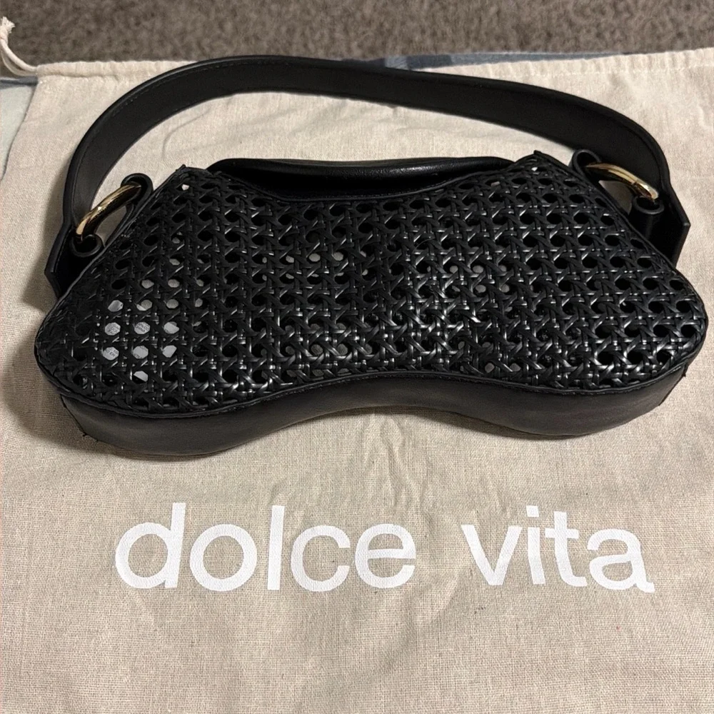 Dolce Vita Black Woven Shoulder Bag with Top Handle - Picture 11 of 11